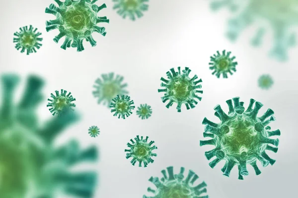 フローティングウイルスの背景 3Dウイルス学と微生物学 コロナウイルスCovid 19コンセプト — ストック写真