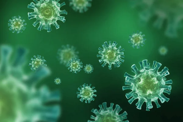 Süzülen virüs arka planı - 3D Viroloji ve Mikrobiyoloji - Coronavirus COVID-19 konsepti