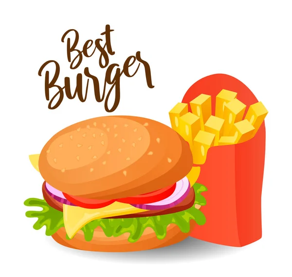 Burger mit Käse und Pommes. — Stockvektor
