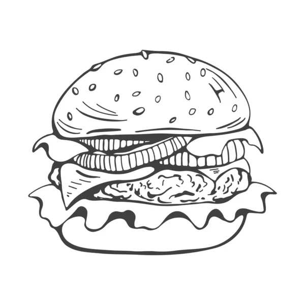 Hamburguesa pintada, gran sándwich delicioso — Vector de stock