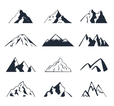Beyaz arka planda dağ simgeleri var. Logo. 
