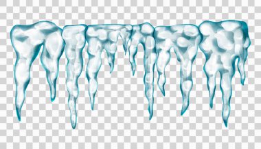 Buz dokusu. Şeffaf arkaplanda buz saçakları izole edildi. 