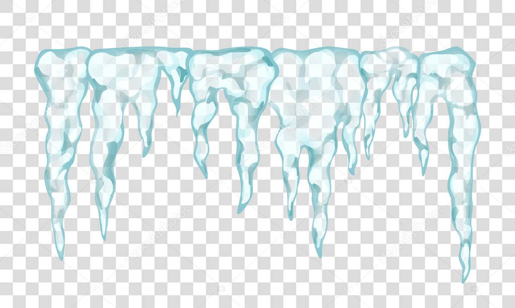 Realistic 3d Icicles. Snow cap, icy icicles