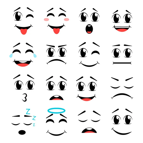 Kreslené tváře. Izolované ikony vektorových ilustrací nastaveny — Stockový vektor