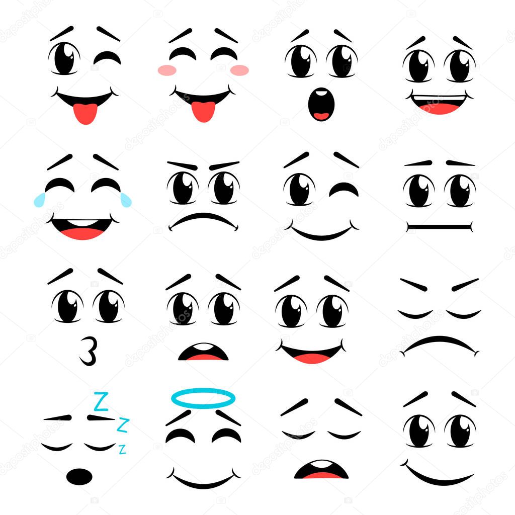 Cartoon faces. Isolated vector illustration icons set
