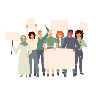 Gösteride büyük afişlerle insanları protesto et. 