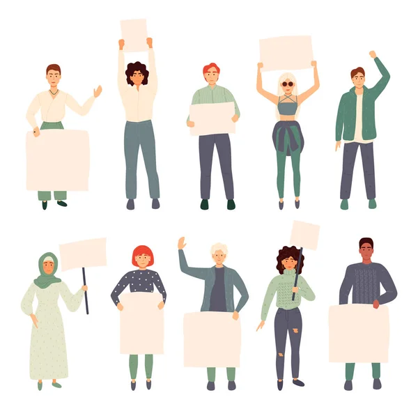 Personas que participan en desfile o mitin . — Vector de stock