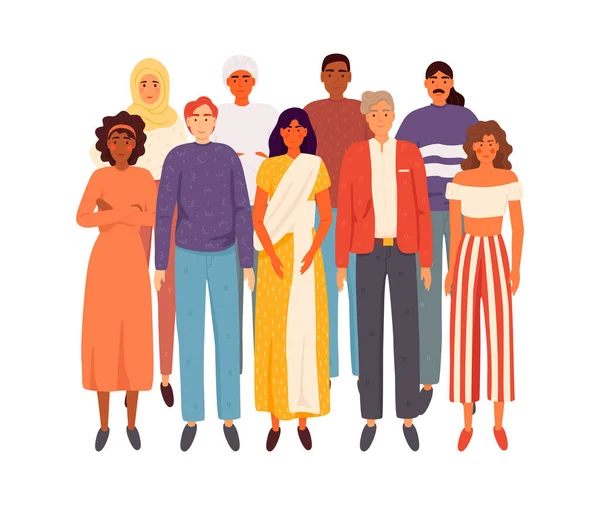 Grupo multiétnico de personas de pie juntas — Archivo Imágenes Vectoriales