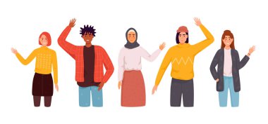 Happy flat cartoon people characters isolated on white background.