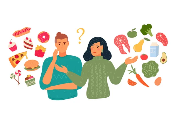 La gente elige entre comida rápida y saludable — Vector de stock