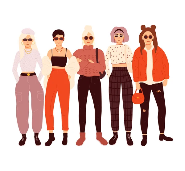 Group smiling teenage girls Stock Illustration