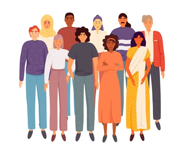 Grupo multiétnico de personas de pie juntas Ilustración de stock