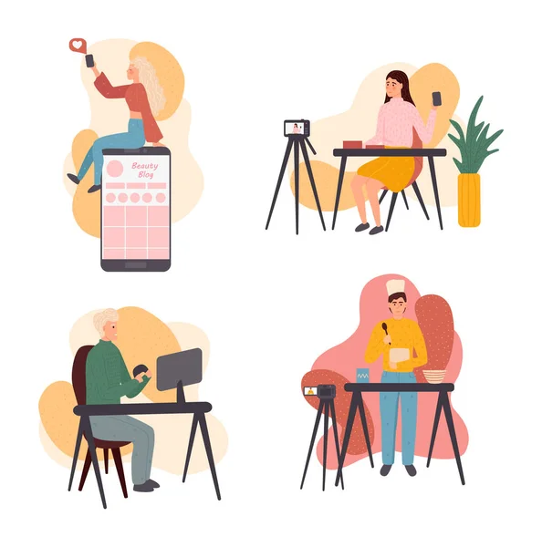 Live streaming, broadcast flat vector illustration. — Stockový vektor