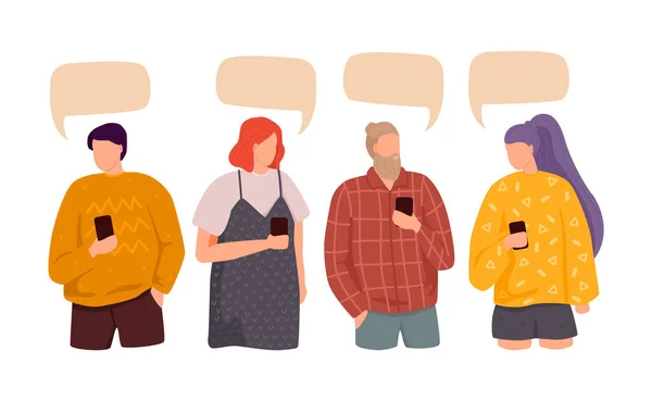 Grupo de personas charlando con burbujas del habla — Vector de stock