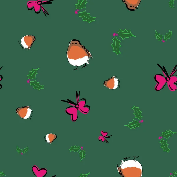 Décorations de Noël robin motif répétition sans couture — Image vectorielle