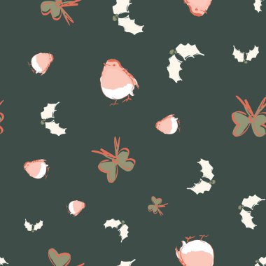 Noel ardıç kuşu süslemeleri kusursuz tekrarlama deseni