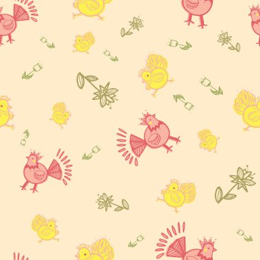 Folklorlu tavuk çiçeği pürüzsüz tekrar deseni