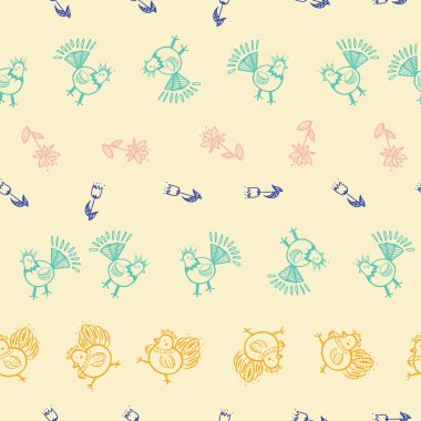 Folklorlu tavuk çiçeği pürüzsüz tekrar deseni