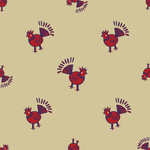 Chicken folklore print seamless repeat pattern — Stock Vector