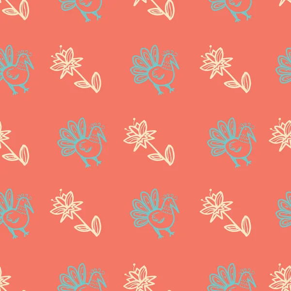 Folklore fleur de poulet motif répété sans couture — Image vectorielle