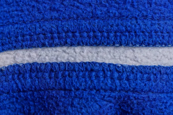 Modrá Tkanina Textura Kusu Látky Bílým Pruhem — Stock fotografie
