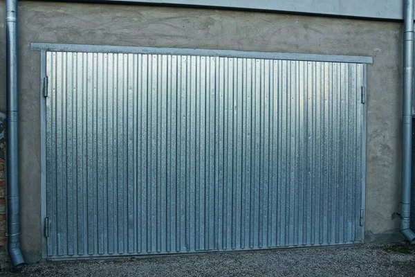 Facade Private One Garage Gray Metal Gates Street — Stock Photo, Image