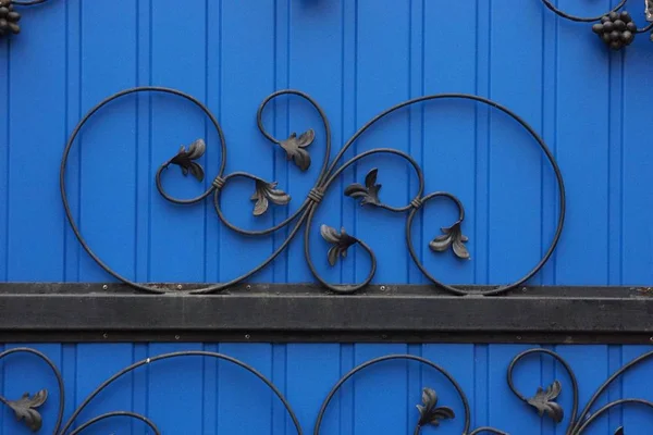 Colored Metal Texture Black Wrought Iron Bars Pattern Blue Fence — Stock Photo, Image