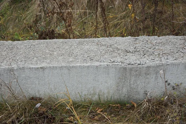 Bloc Béton Long Gris Trouve Dans Herbe Sèche Extérieur — Photo