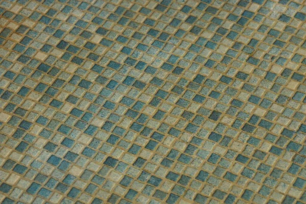 Farbtextur Aus Graublauem Kleinen Quadratischen Mosaik Der Wand — Stockfoto