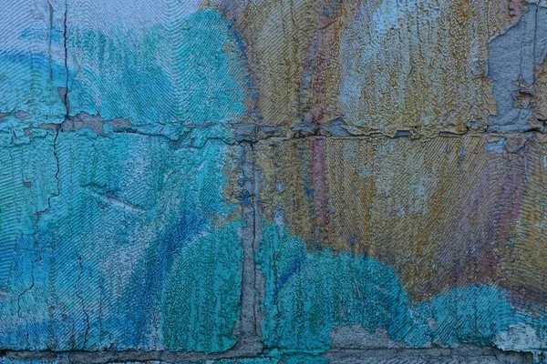 Kirli Beton Duvarın Mavi Kahverengi Taş Dokusu Renkli Boyayla — Stok fotoğraf