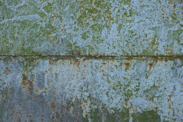 Grijsgroene Metalen Textuur Van Oud Armoedig Ijzeren Muurtje Roest Met — Stockfoto