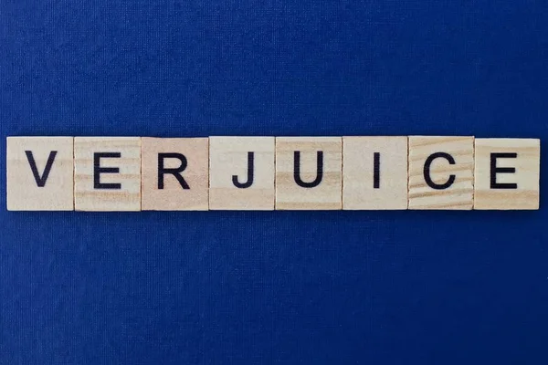 Cinza Verjuice Palavra Letras Madeira Quadradas Pequenas Com Fonte Preta — Fotografia de Stock