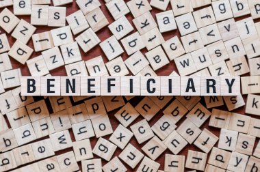 Beneficiary word concept on cubes for articles clipart