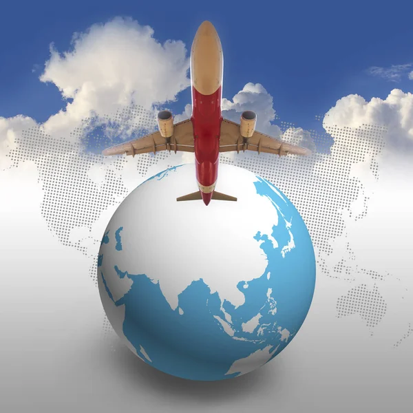 Aircraft and globes background — Stock Photo, Image