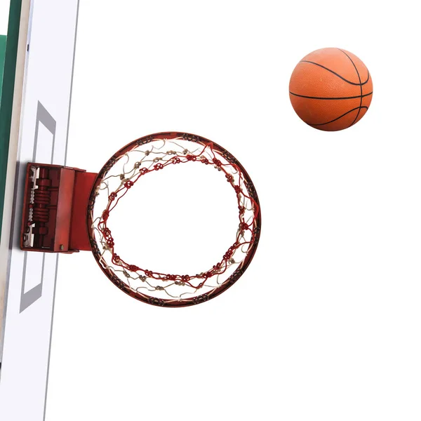 Basketbol saha içi şut basketbol topu ile alttan görünüm — Stok fotoğraf