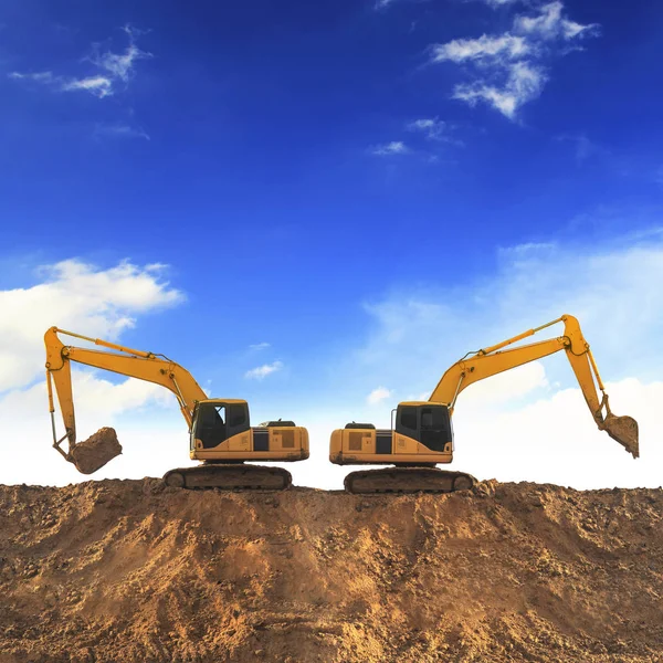 挖掘机，对施工现场的工业机械 — 图库照片