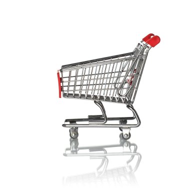 Beyaz arka planda alışveriş arabası