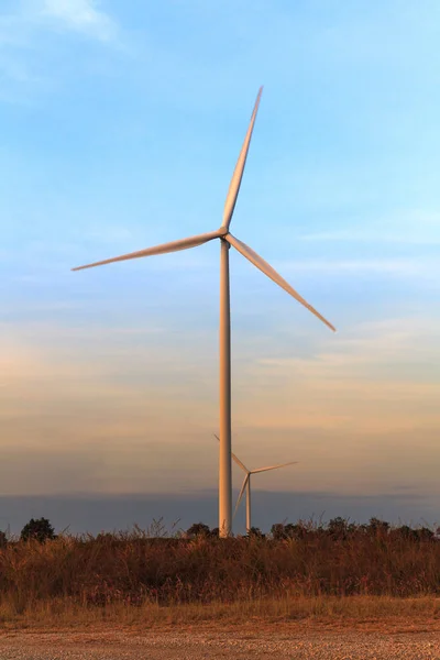 Ветряная электростанция на закате — стоковое фото