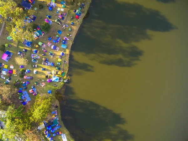 Aerial view of tourist camp in a mountain, Shot from drone — Stock Photo, Image
