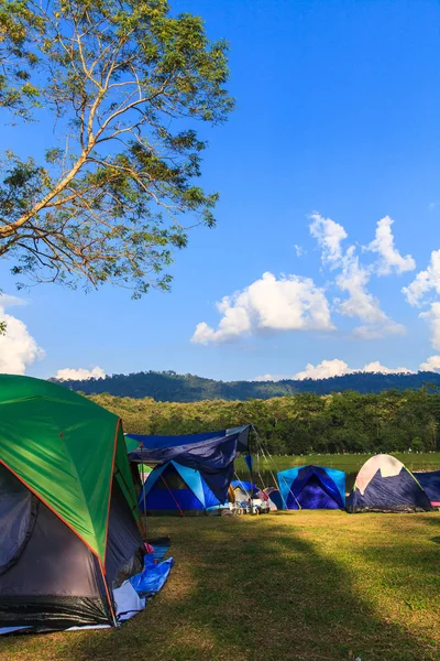 Dovolená kempování s twilight pozadím v ranní východ slunce — Stock fotografie