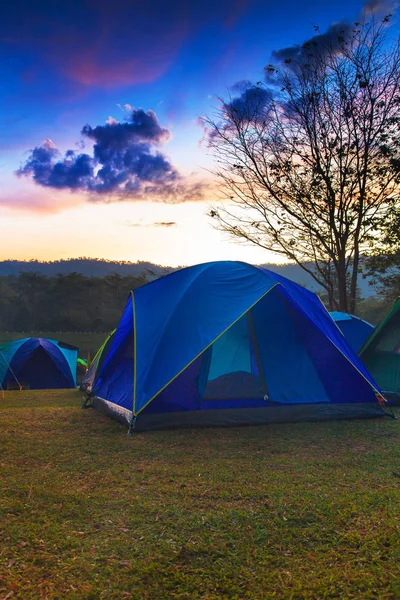 Holiday camping with twilight background in morning sunrise