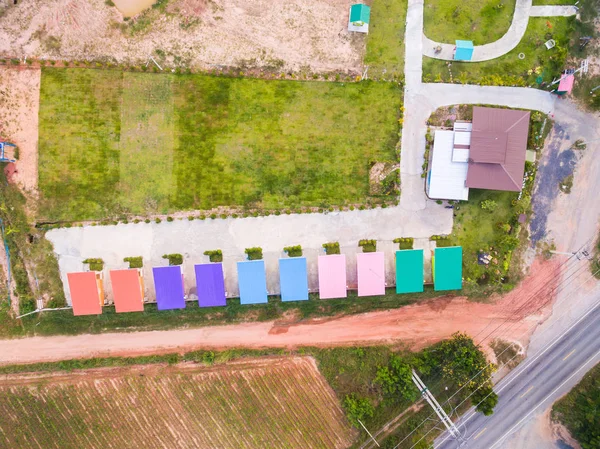 Aerial top view of Multi-Colored small house on the countryside — Stock Photo, Image