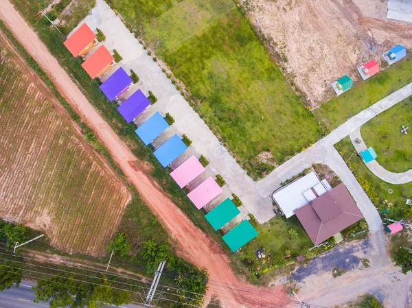 Aerial top view of Multi-Colored small house on the countryside — Stock Photo, Image