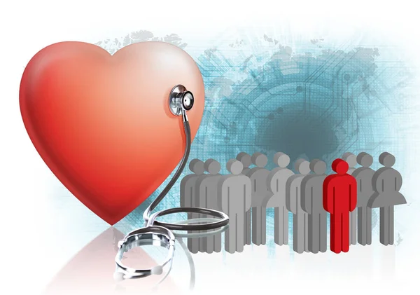 Coração vermelho e um estetoscópio com tecnologia Resumo Fundos — Fotografia de Stock