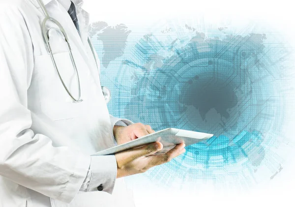 Doctor using a digital tablet with Technology Abstract Backgroun — Stock Photo, Image