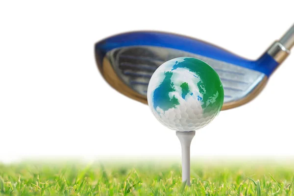 World golf ball on tee in golf course — Stock Photo, Image