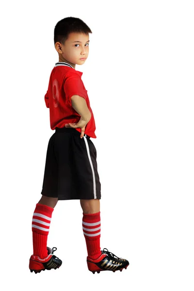 Mały chłopiec piłkarz — Zdjęcie stockowe