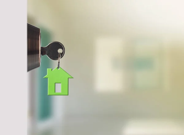 Open door with keys, Key in keyhole — Stock Photo, Image