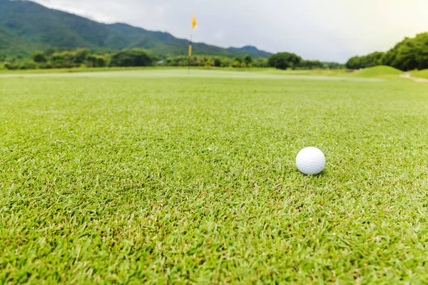 Golfball auf grünem Gras auf Golfplatz — Stockfoto