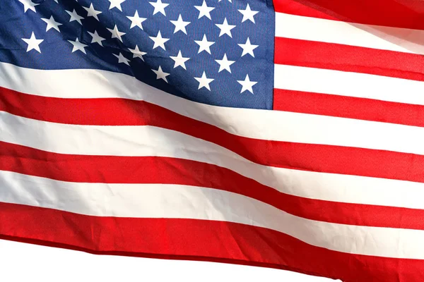 Acenando estrela e listras bandeira americana no fundo branco — Fotografia de Stock
